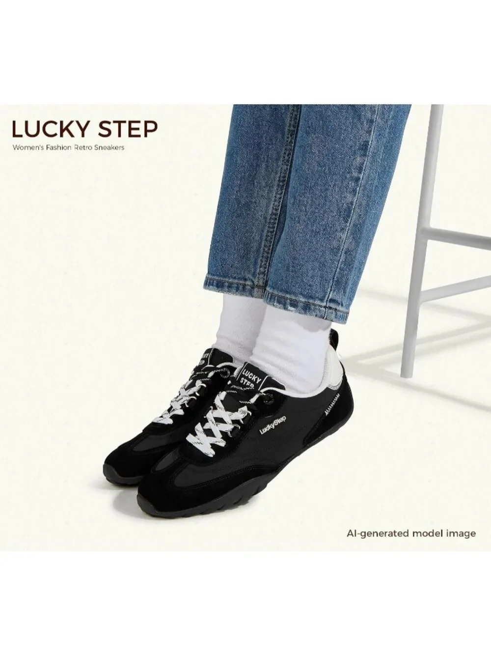Women's Black Faux Leather Retro Fashion Comfortable Lace Up Skate Sneakers
